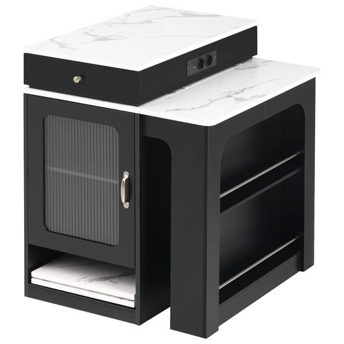 Ilot Central Ilot De Cuisine Avec 1 Porte, 2 Tiroirs Et Table Extensible Noir