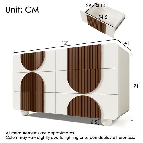 Buffet Avec 6 Tiroirs Blanc Et Marron
