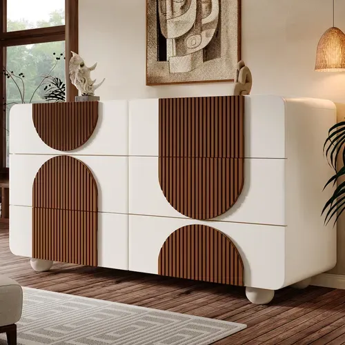 Buffet Avec 6 Tiroirs Blanc Et Marron