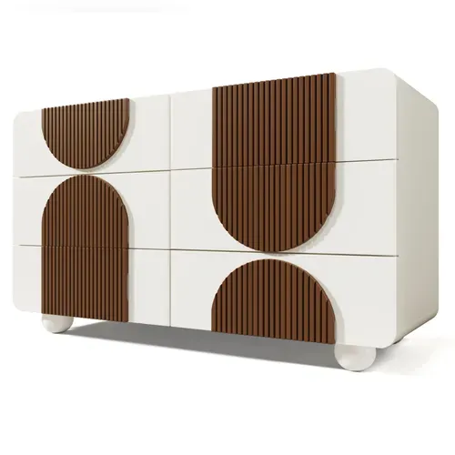 Buffet Avec 6 Tiroirs Blanc Et Marron