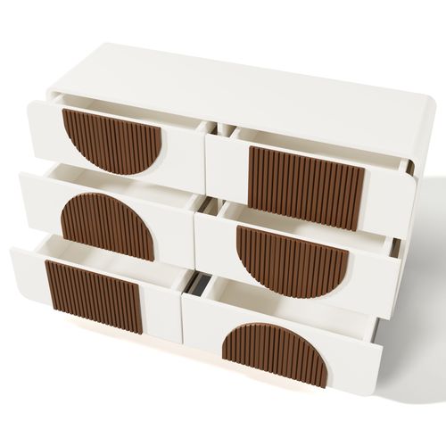 Buffet Avec 6 Tiroirs Blanc Et Marron