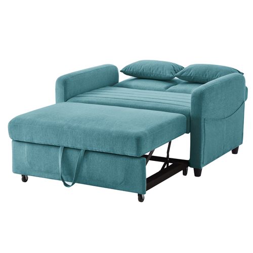 Canapé Convertible 2 Places Avec Dossier Réglable Sur 3 Niveaux Bleu