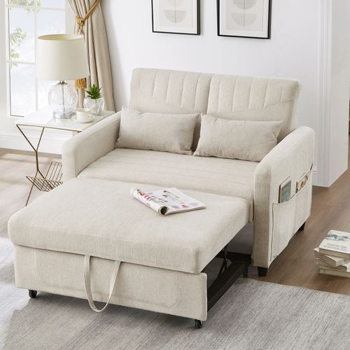 Canapé Convertible 2 Places Avec Dossier Réglable Sur 3 Niveaux Beige