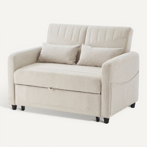 Canapé Convertible 2 Places Avec Dossier Réglable Sur 3 Niveaux Beige