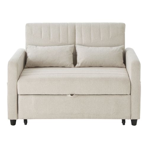Canapé Convertible 2 Places Avec Dossier Réglable Sur 3 Niveaux Beige