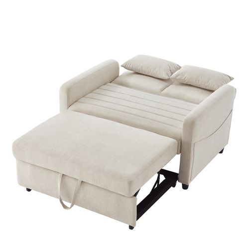 Canapé Convertible 2 Places Avec Dossier Réglable Sur 3 Niveaux Beige