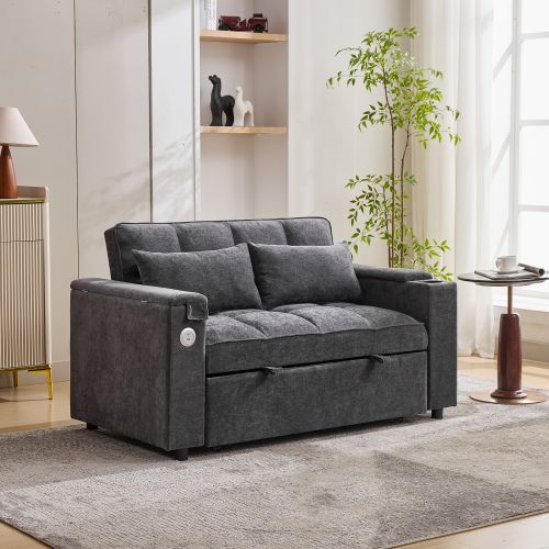 Canapé Convertible 2 Places Avec USB Et Porte-gobelets Gris