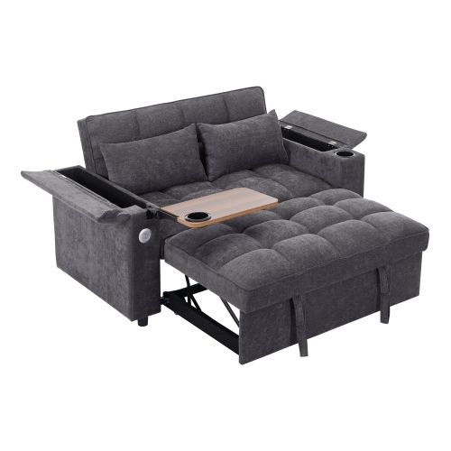 Canapé Convertible 2 Places Avec USB Et Porte-gobelets Gris