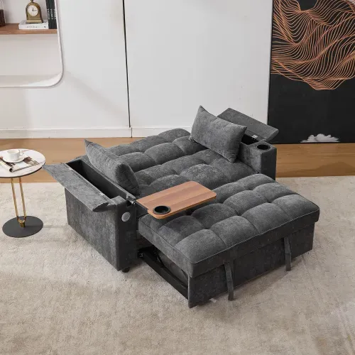 Canapé Convertible 2 Places Avec USB Et Porte-gobelets Gris