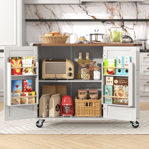 Desserte Ilot Central De Cuisine Mobile Avec 2 Portes Et 3 Tiroirs Blanc - Ilot Central