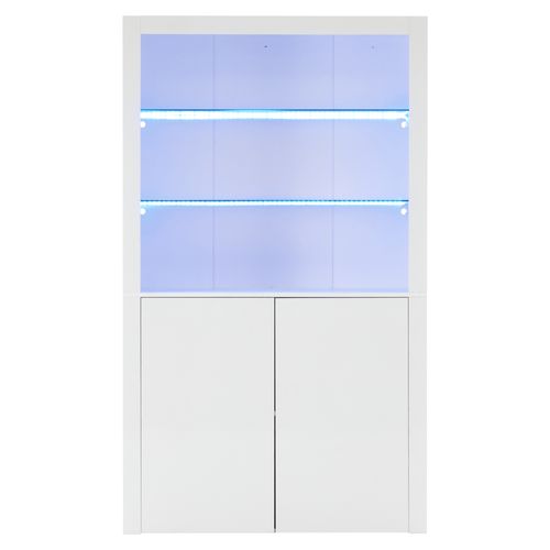 Vitrine Avec LED, 2 Portes Et 3 Étagères Blanc
