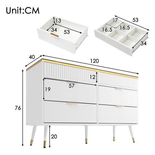 Commode Avec 6 Tiroirs Blanc 120 X 40 X 76 Cm