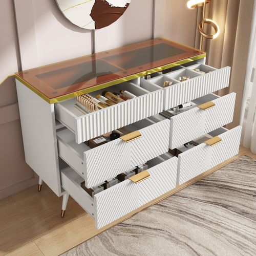 Commode Avec 6 Tiroirs Blanc 120 X 40 X 76 Cm