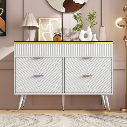 Commode Avec 6 Tiroirs Blanc 120 X 40 X 76 Cm