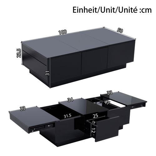 Table Basse Avec 1 Tiroir Et 2 Bureau Extensible Noir