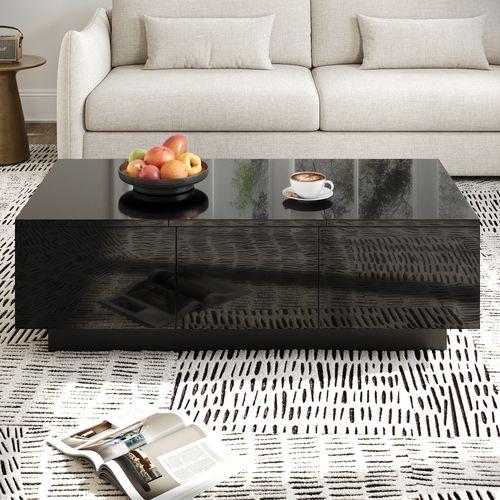 Table Basse Avec 1 Tiroir Et 2 Bureau Extensible Noir