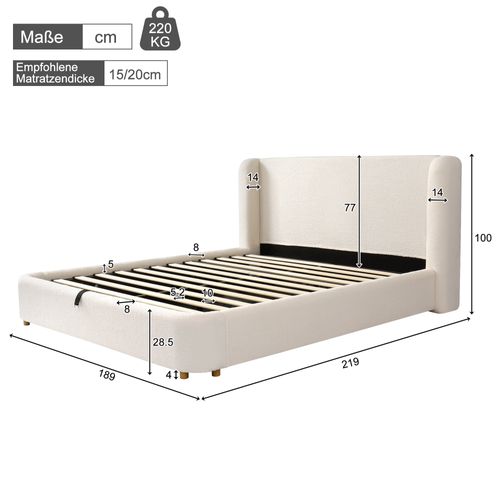 Lit Coffre 160 X 200 Cm Avec Tête De Lit Et Sommier à Lattes Boucle Beige