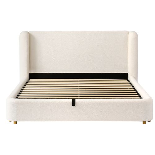 Lit Coffre 160 X 200 Cm Avec Tête De Lit Et Sommier à Lattes Boucle Beige