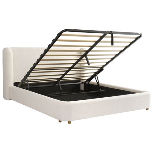 Lit Coffre 160 X 200 Cm Avec Tête De Lit Et Sommier à Lattes Boucle Beige