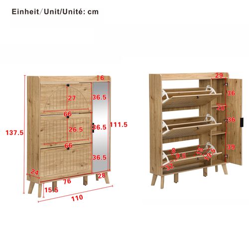 Meuble à Chaussures Avec 4 Portes Et Miroir Bois
