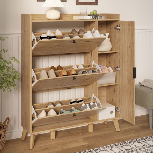 Meuble à Chaussures Avec 4 Portes Et Miroir Bois