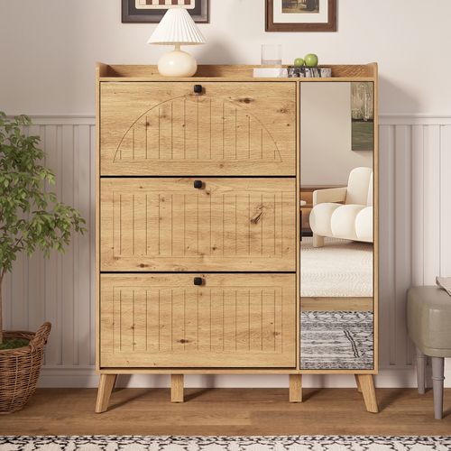 Meuble à Chaussures Avec 4 Portes Et Miroir Bois