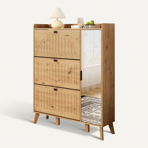 Meuble à Chaussures Avec 4 Portes Et Miroir Bois