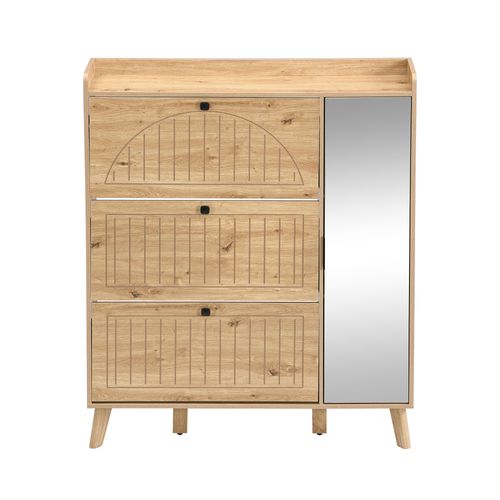Meuble à Chaussures Avec 4 Portes Et Miroir Bois