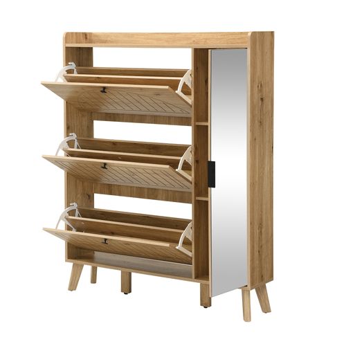 Meuble à Chaussures Avec 4 Portes Et Miroir Bois