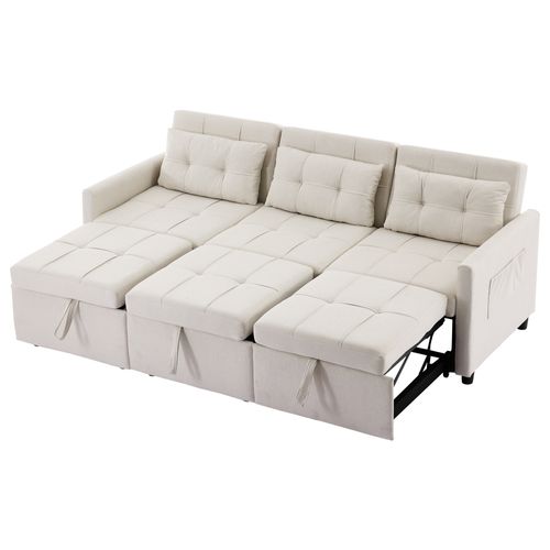 Canapé-lit 2 Places Merax - 3 En 1, Dossier Réglable, Rangement Accoudoirs, Beige, Convertible - 6