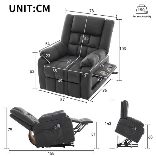 Fauteuil Relax Avec USB, Porte-gobelet, Fonctions De Chauffage Et De Massage Gris