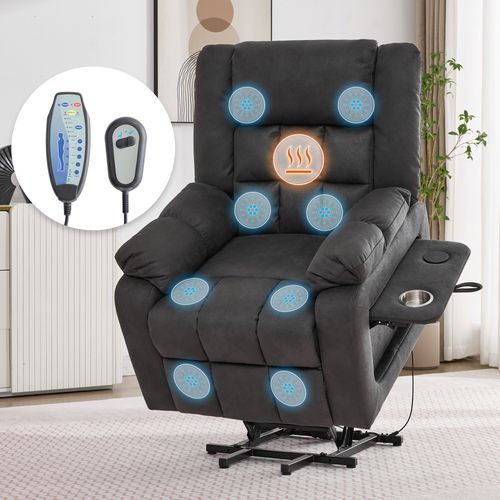 Fauteuil Relax Avec USB, Porte-gobelet, Fonctions De Chauffage Et De Massage Gris