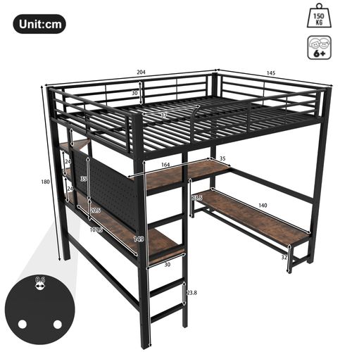 Lit Mezzanine 140 X 200 Cm Avec LED, USB, Bureau Et Étagères à Plusieurs Niveaux Noir