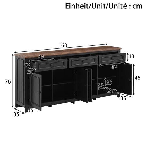 Buffet Avec 4 Portes Et 3 Tiroirs Noir