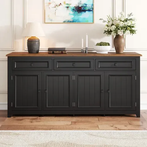 Buffet Avec 4 Portes Et 3 Tiroirs Noir