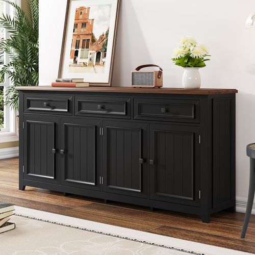 Buffet Avec 4 Portes Et 3 Tiroirs Noir