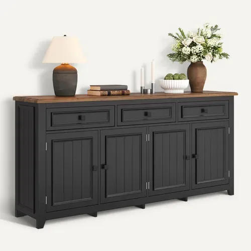Buffet Avec 4 Portes Et 3 Tiroirs Noir