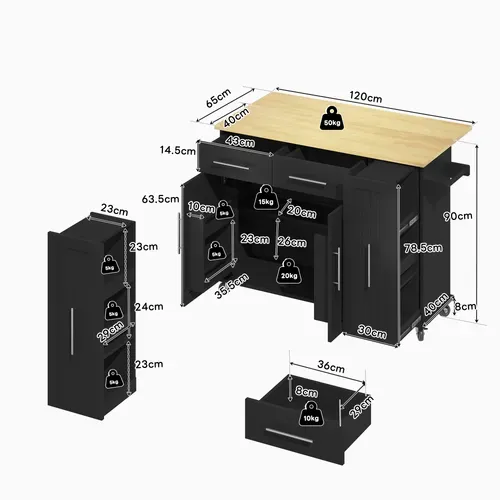Ilot Central Cuisine Comptoir Avec 2 Portes Et 2 Tiroirs Noir