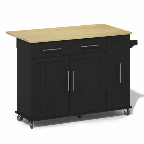 Ilot Central Cuisine Comptoir Avec 2 Portes Et 2 Tiroirs Noir