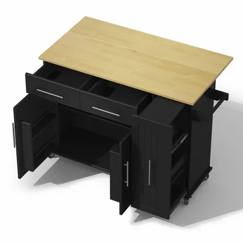 Ilot Central Cuisine Comptoir Avec 2 Portes Et 2 Tiroirs Noir