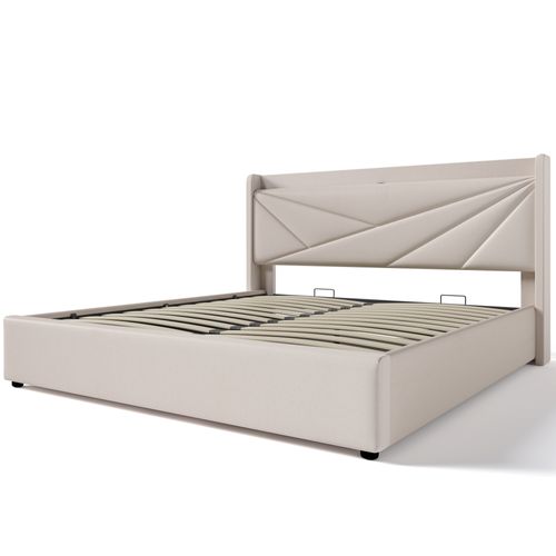 Lit Coffre 160 X 200cm Avec USB Lin En Beige - Lit Double But