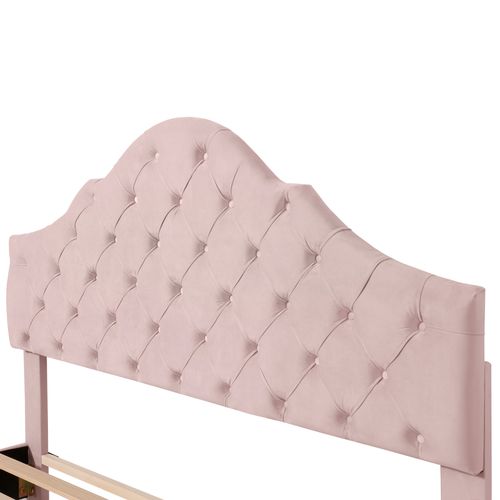 Lit 140 X 200cm Avec Sommier à Lattes Et Tête De Lit Réglable En Hauteur Velours Rose - Lit But