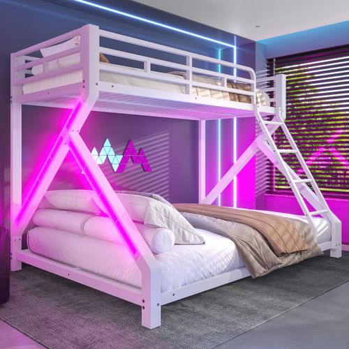 Lit Superposé 90 X 200 Cm + 140 X 200 Cm Avec LED En Fer Blanc