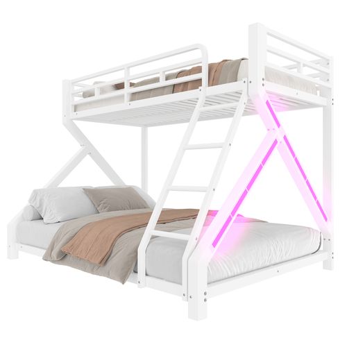 Lit Superposé 90 X 200 Cm + 140 X 200 Cm Avec LED En Fer Blanc