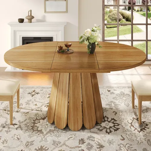 Table De Salle à Manger Ronde Extensible En Ovale 118-158 Cm Imitation Chêne