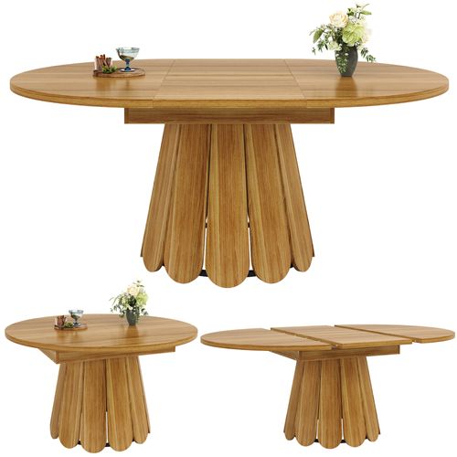 Table De Salle à Manger Ronde Extensible En Ovale 118-158 Cm Imitation Chêne
