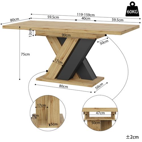 Table De Salle à Manger Extensible 119-158.5 Cm Bois + Noir