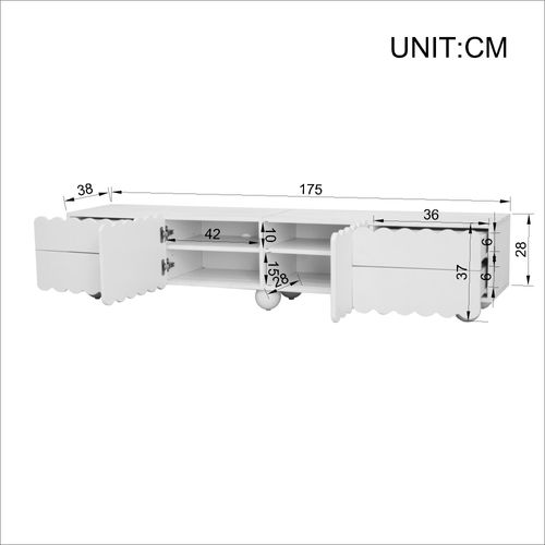 Meuble TV L.175cm Avec 2 Portes Et 4 Tiroirs Blanc