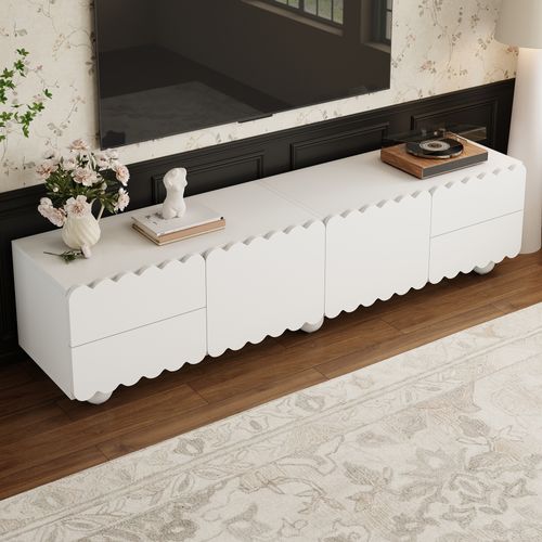 Meuble TV L.175cm Avec 2 Portes Et 4 Tiroirs Blanc