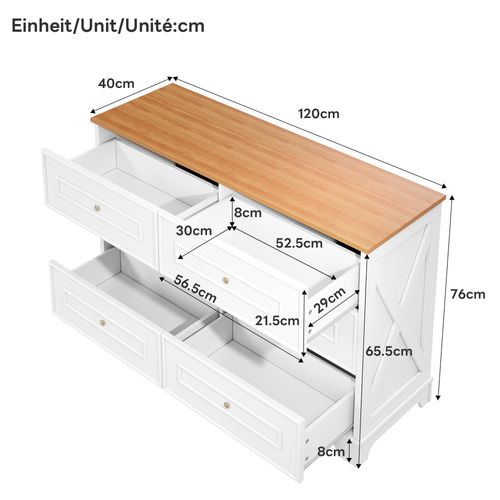 Commode 6 Tiroirs Blanc + Imitation Chêne